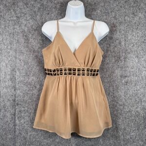 Y2K Express Surplice Babydoll Camisole Tank Womens Medium Beige Top Shimmer
